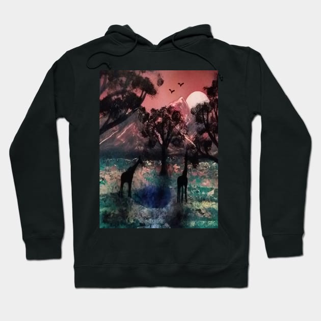 Giraffes grazing in Africa Hoodie by Edwardtiptonart